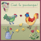 Printemps color&eacute; avec poules et fleurs